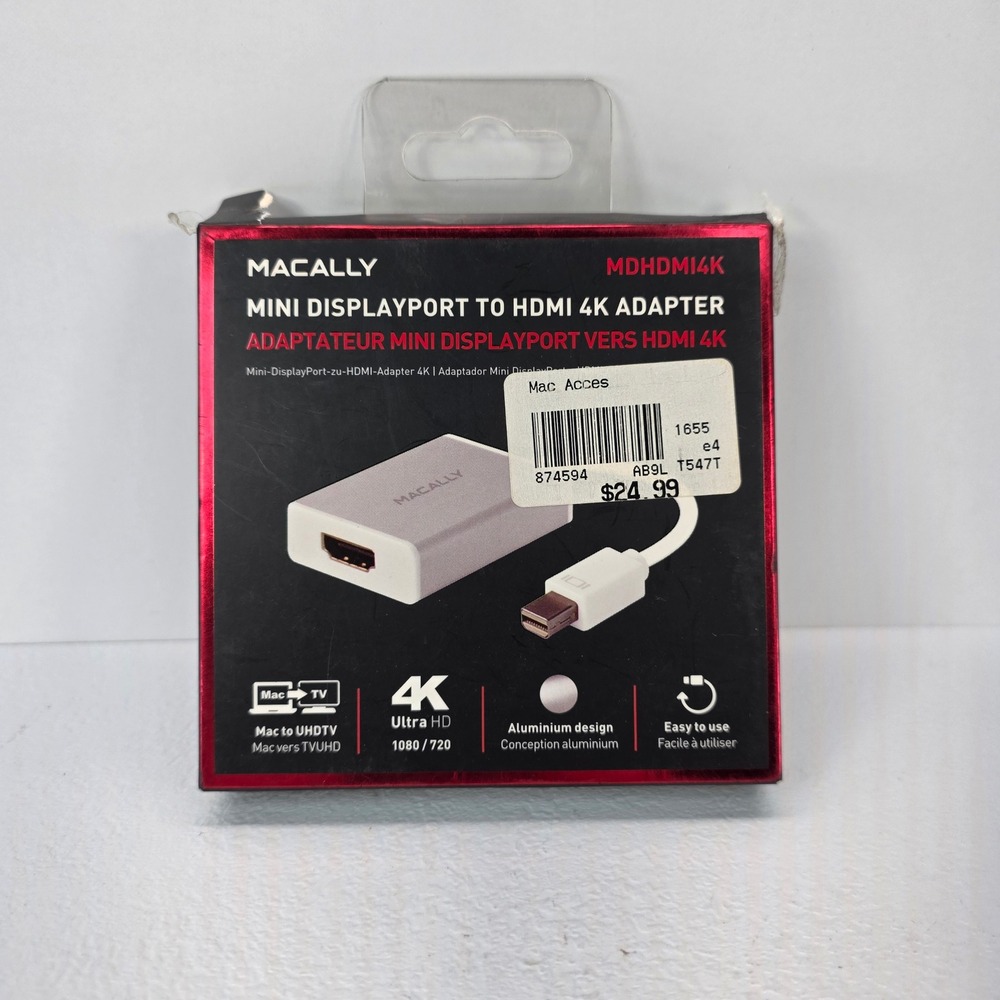 Macally MDHDMI4K Mini DisplayPort HDMI 4K Adapter Silver Aluminum‎ Thunderbolt 2